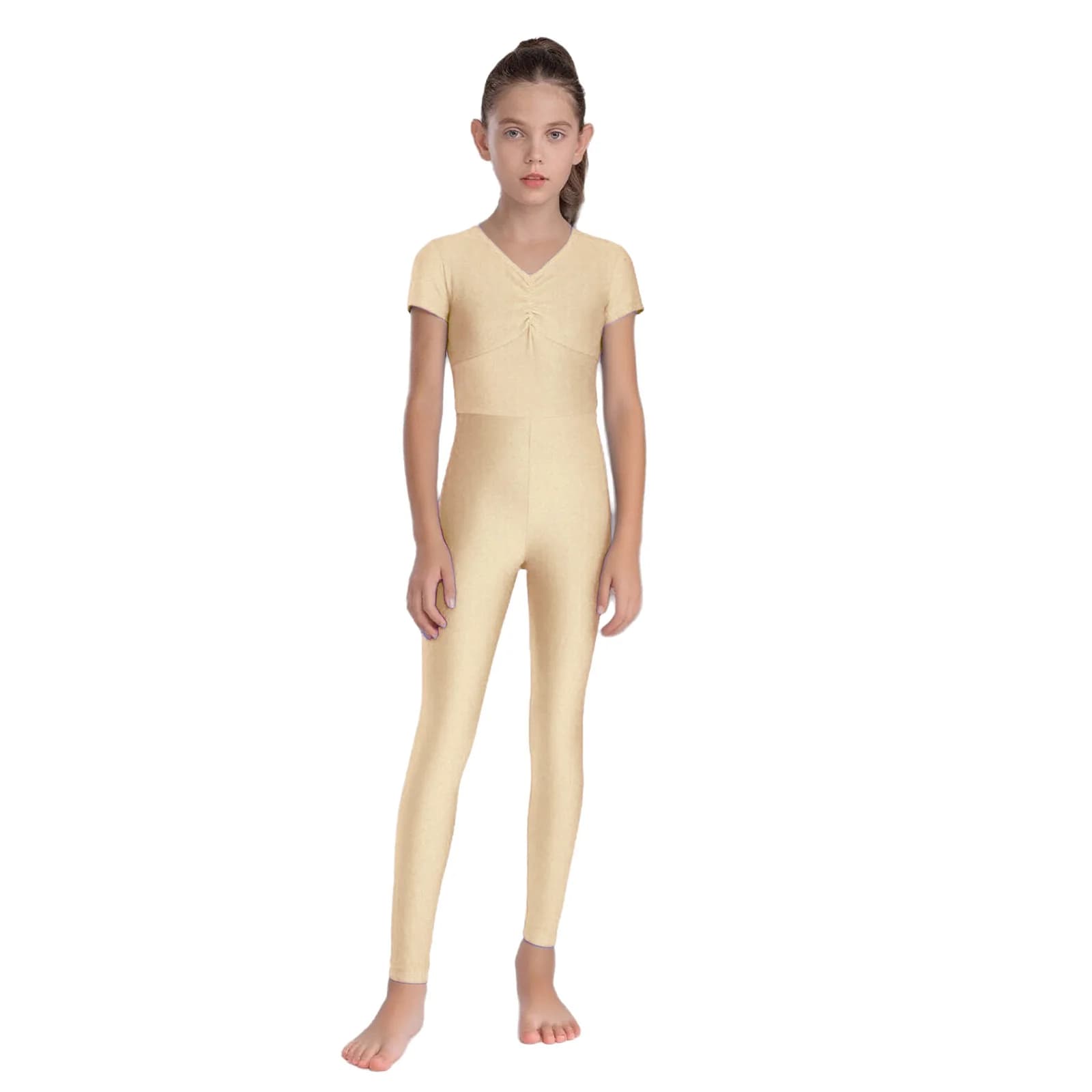 Body intero da ginnastica e danza per bambine, con maniche corte arricciate e cerniera posteriore, ideale per pattinaggio artistico