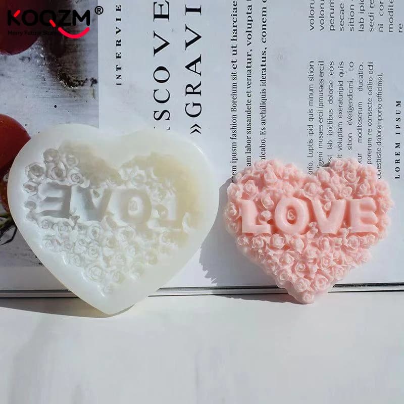 Stampo in Silicone a Forma di Cuore Rosa, Strumento Fai-da-Te per Candele, Gesso, Cioccolato e Ghiaccio