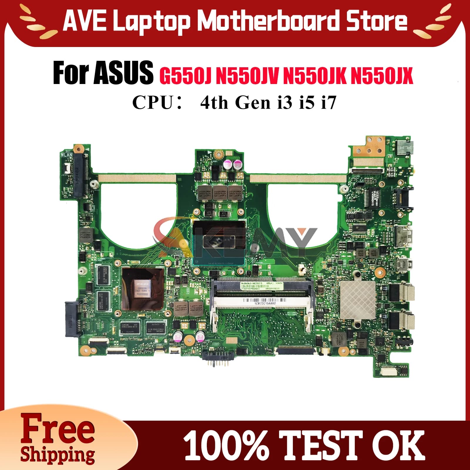 N550JV Scheda Madre Del Computer Portatile Per ASUS ROG N550JV N550J N550JK N550JX G550J Scheda Madre Del Notebook Con i3 i5 i7 CPU 100% test OK stk