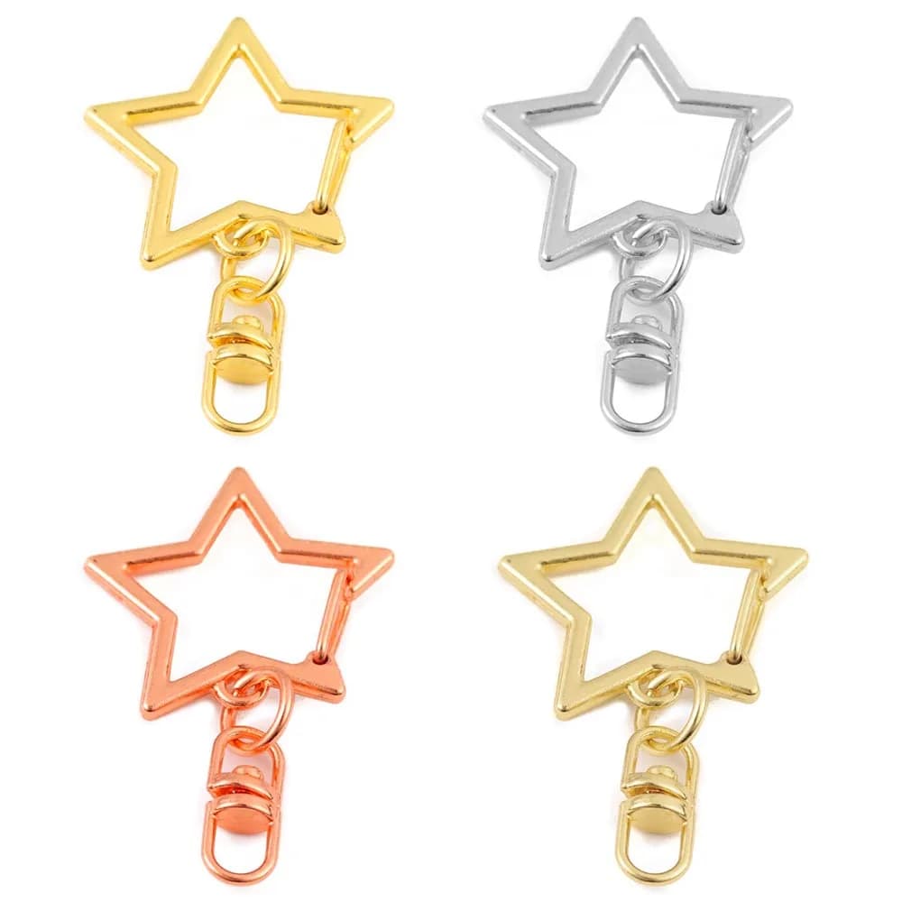 10Pcs Alloy Star Pentagram Hollow Key Chain Swivel Lobster Claw Clasp Five-pointed Star DIY Jewelry Making Keychain Supplies