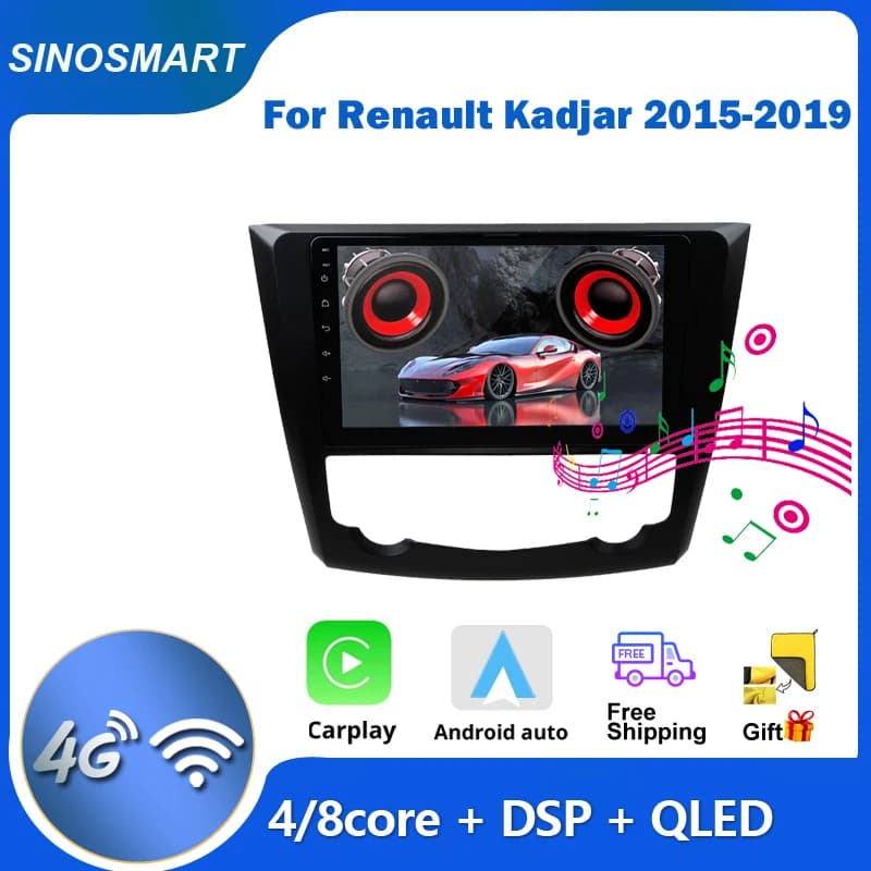 SINOSMART Autoradio Android QLED 10,1” per Renault Kadjar 2015–2022, GPS, DSP, CarPlay, Android Auto