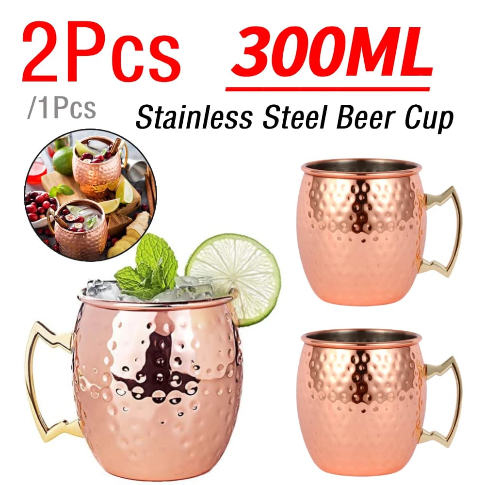 1/2 Pezzi Tazze Moscow Mule in Acciaio Inox 500ML, Bicchieri per Birra Placcati in Rame Martellato, Tazze per Cocktail, Vino, Champagne, Feste e Bar