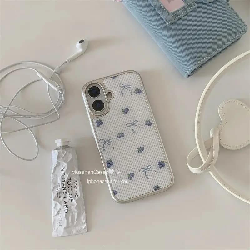 Custodia per telefono coreana in resina con mirtilli viola freschi estivi per Samsung Galaxy S23 S24 S25 S26 PLUS ULTRA FE EDGE, stile Y2K