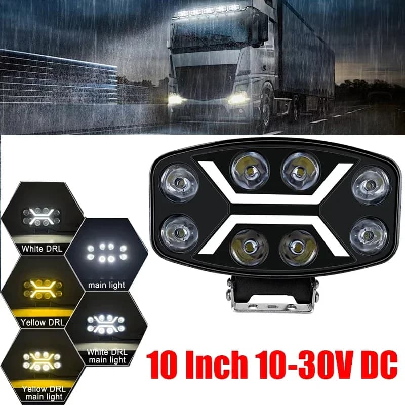 Faro a LED da 10 pollici DRL Faretto per camion Ausiliario quadrato per guida auto Flash Bianco Giallo Lampada da lavoro per camion