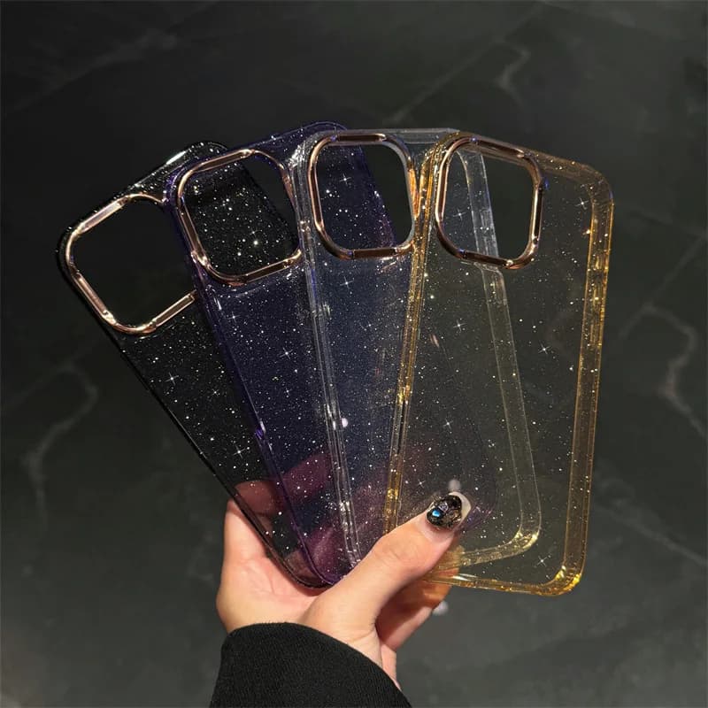 Soft phone case with glittering luxury solid color for iPhone 17 16 15 14 13 12 11 Pro Max Shockproof protective case