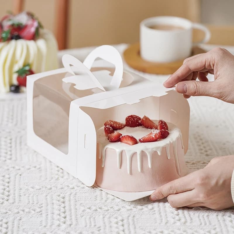 Scatola per torta da 10 pezzi con finestra trasparente Scatola per imballaggio regalo in carta Matrimonio Festa di compleanno Contenitore per torta per muffin Forniture per baby shower