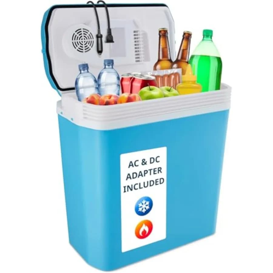 Frigorifero Elettrico Portatile 24L con Maniglia per Campeggio, Viaggi e Picnic, 110V AC con Cavo di Alimentazione e Adattatore 12V per Auto, Termoelettrico
