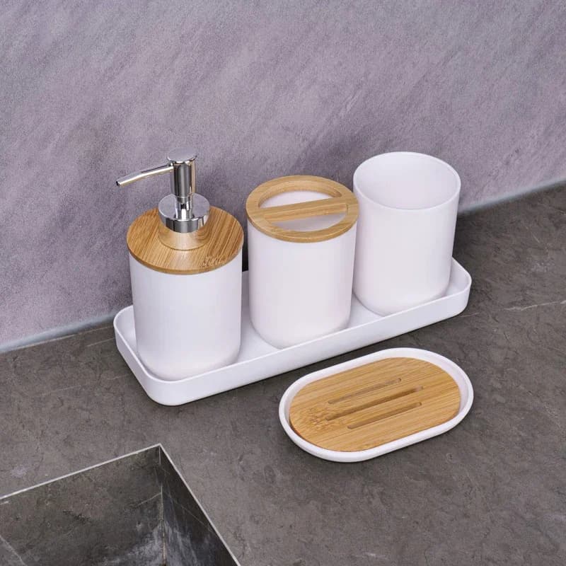 Set di lavaggio Accessori per il bagno Bottiglia di lozione Portasapone Collutorio Tazza Vassoio nero Portaspazzolino per la casa Decorazione del bagno