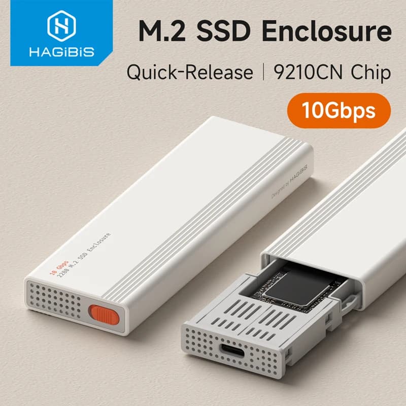 Hagibis SSD Enclosure Tool-Free USB 3.2 Gen 2 10Gbps to M.2 NVME M and B&M Keys External SSD Case for 2230/2242 /2260/2280 SSDs