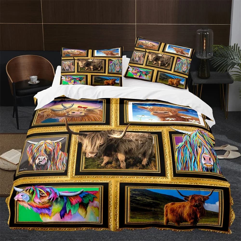 Highland Mucca Bovini Fattoria Animale Comodo copripiumino Federa Bed linen Decorating bedroom for children Textiles for the house