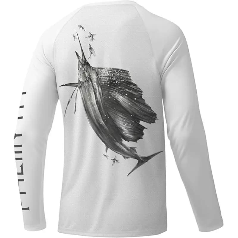 Felpa da pesca da uomo con stampa 3D Flying Fish, abbigliamento da pesca con protezione solare, asciugatura rapida, traspirante, girocollo, manica lunga.