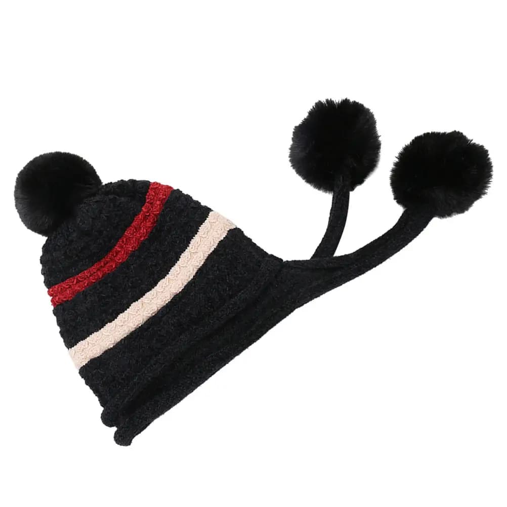 Cappello Invernale da Donna in Lana Lavorata a Maglia, Nero, Caldo, con Pompon, Leggero, per Escursionismo, Snowboard e Pattinaggio su Ghiaccio