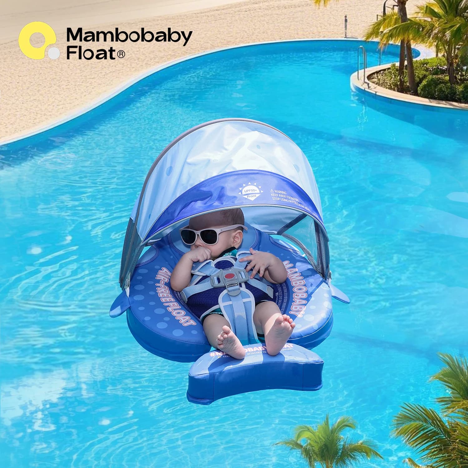 Mambobaby Galleggiante per l'Apprendimento del Nuoto, Sicuro, Senza Aria, con Tettuccio Parasole, Anello Galleggiante per Neonati e Bambini, Anello in Fibra per Piscina