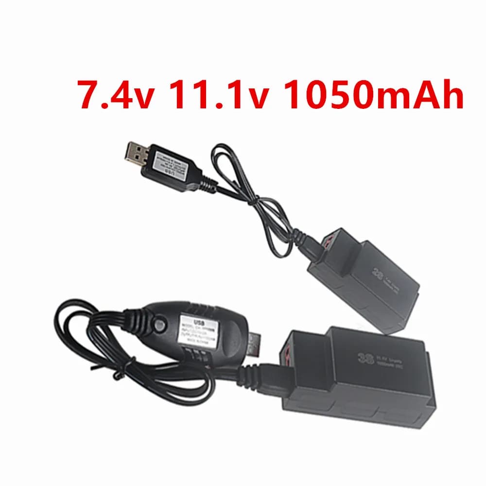NUOVA Batteria Lipo 7.4V 11.1V 1050mAh / Caricabatterie USB 2S 3S per Camion e Auto RC MJX Hyper Go 16210 16209 H16H H16E 16207 16208 1/16