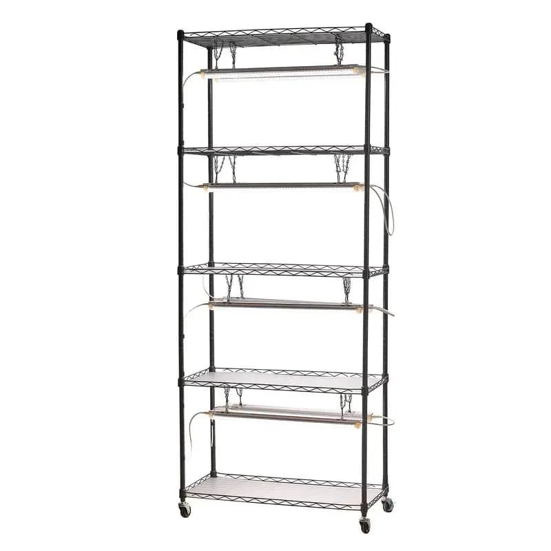 DIY Plant Shelf with Grow Lights, 71 in Tall Indoor Plant Stand with Wheels, 192W 5000K Full Spectrum Grow Lights, Heavy Duty Metal Plants Display Rack, Flower Pot Holder for Seed Starting