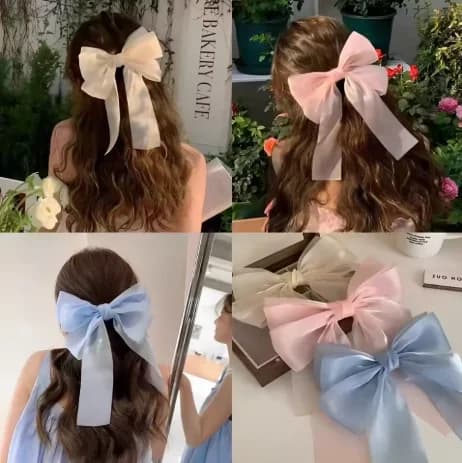 1PCS Girls Blue Pink Satin Bowknot Hair Clips Sweet Big Ribbon Bow Barrette Hairpin Ponytail Clip Hair Accessories Spring Summer
