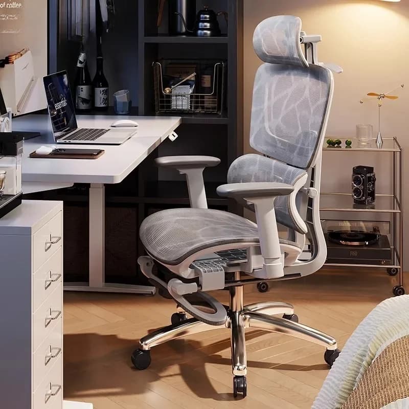 Sedia da Ufficio Ergonomica Reclinabile, Sedia da Gaming con Supporto Lombare Regolabile, Poggiatesta, Schienale in Rete, Ruote Girevoli