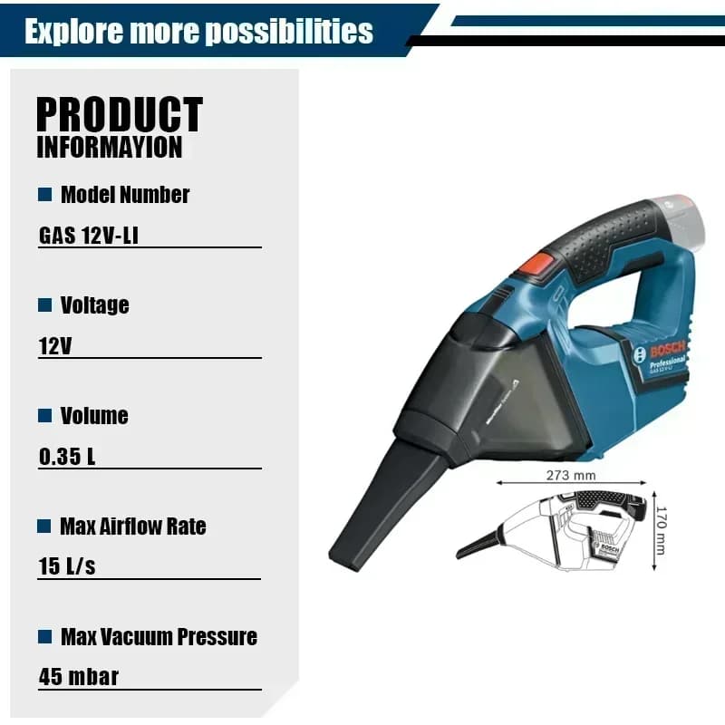 Bosch GAS 12V-LI Cordless Vacuum Cleaner Powerful Cyclone Household Portable Handheld Dust Extractor Mini Home Car Vacuum Clean