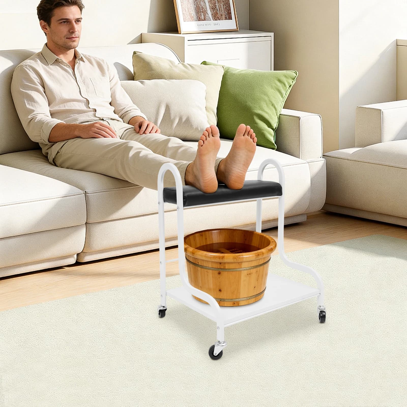 Mobile Foot Bath Trolley with Wheels, Pedicure Foot Rest Stand Cart for Salon, Manicure Massage Trolley 100kg/220lbs Capacity