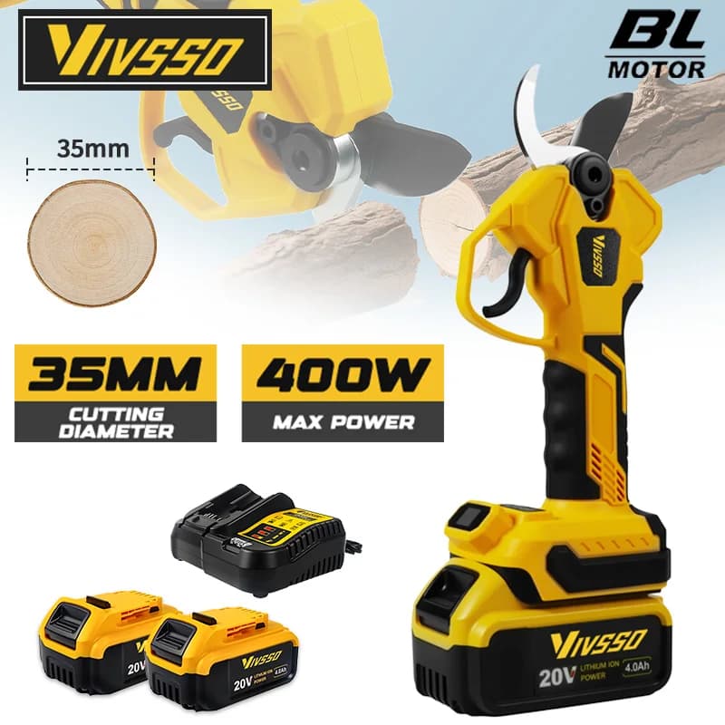 VIVSSO Electric Scissors 55M Brushless Cordless Charging Fruit Tree Bonsai Trimming Electric Scissors for Dewalt 20V Battery Pin