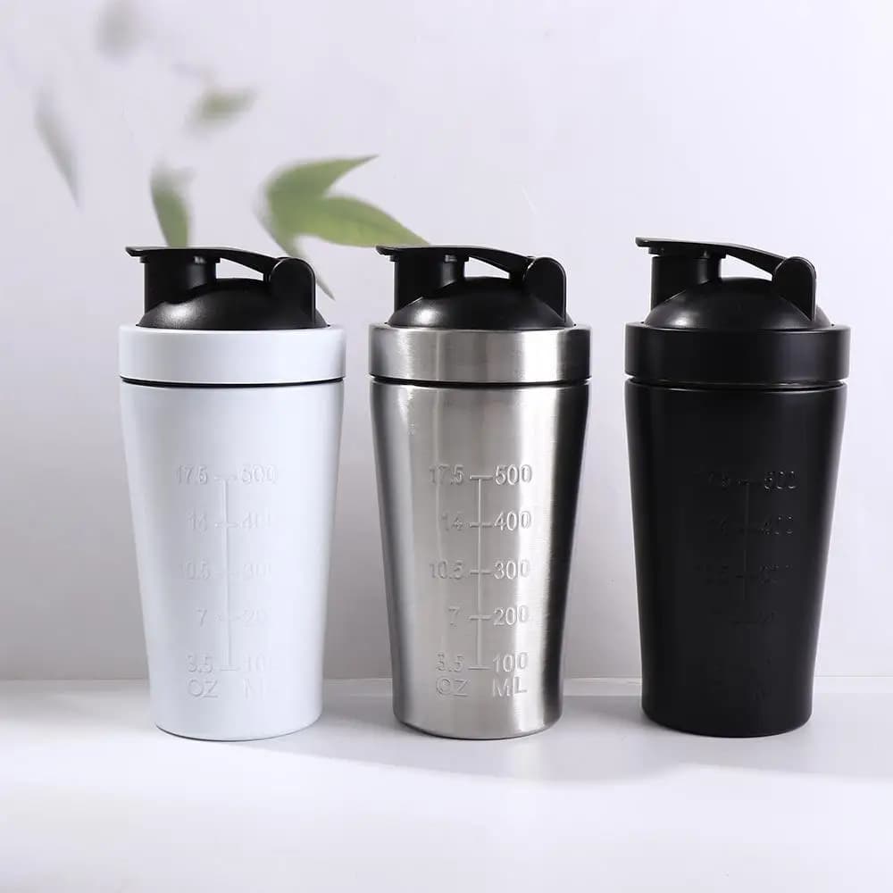 304 Stainless Steel Whey Shakes Cup with Scale 500ml/750ml Protein Powder Bottle Portable Leak Proof Fitness Protein Powder Cup