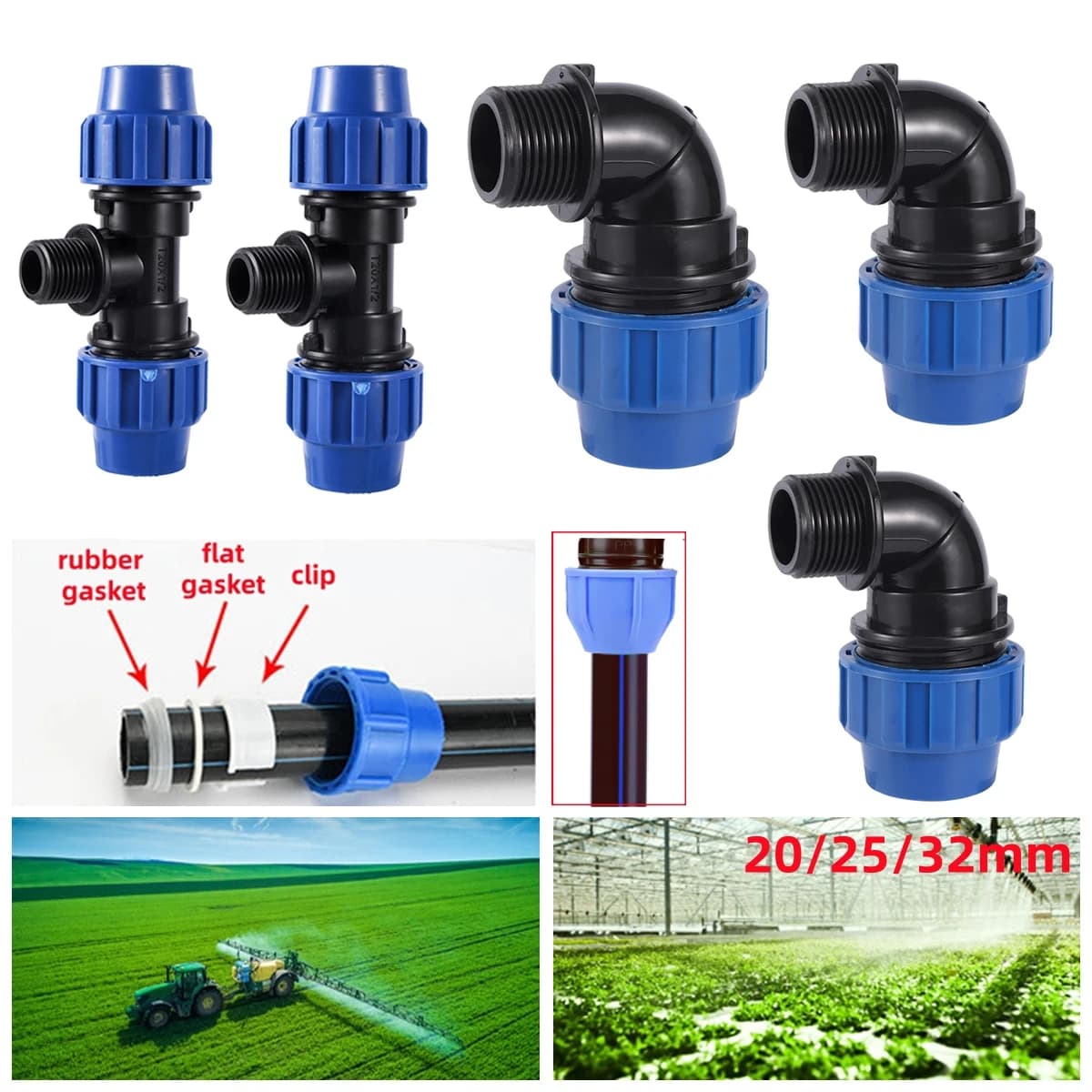 20/25/32mm PE Tubo Connettore Veloce 1/2 "3/4" 1 "Filettatura Maschio Tee Gomito di Riparazione Comune Giardino Irrigazione Terre Agricoltura di Acqua 1/5 Pz