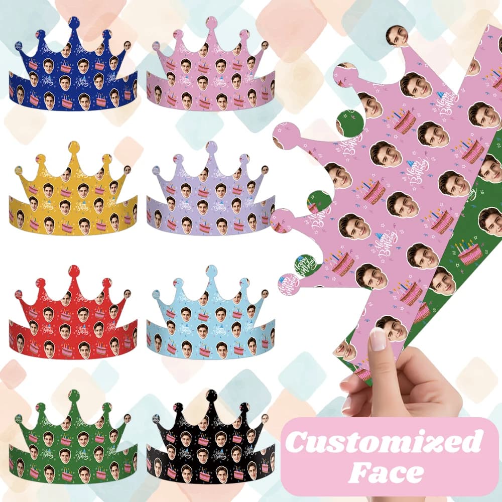 4Pcs Customized Avatar Number Birthday Crown Hats, Perfect for All Ages Milestone Party Anniversary Gifts