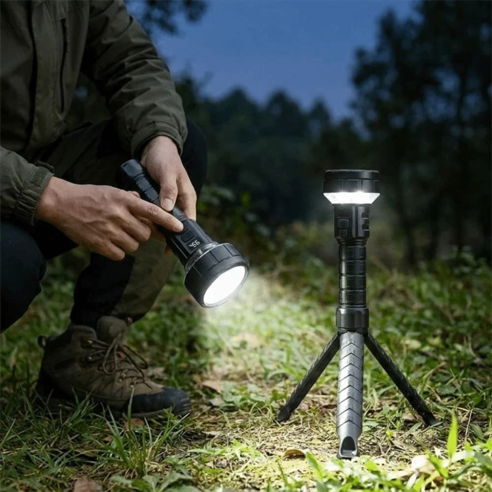 With Tripod Dual Side LED Flashlight 10 Core Side Light Rechargeable Camping Torch Long Range Digital Display