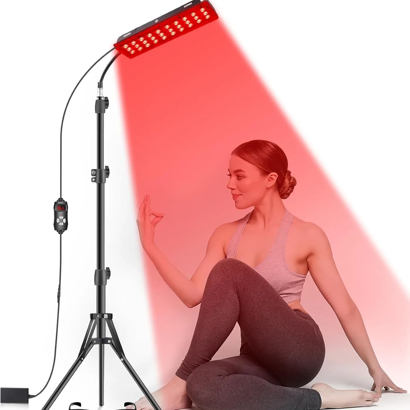 Lampada per Terapia a Luce Rossa e Infrarossi, Dispositivo di Bellezza Facciale LED con Supporto Telescopico, Dimmerabile e Timer per Ringiovanimento della Pelle, Uso Domestico