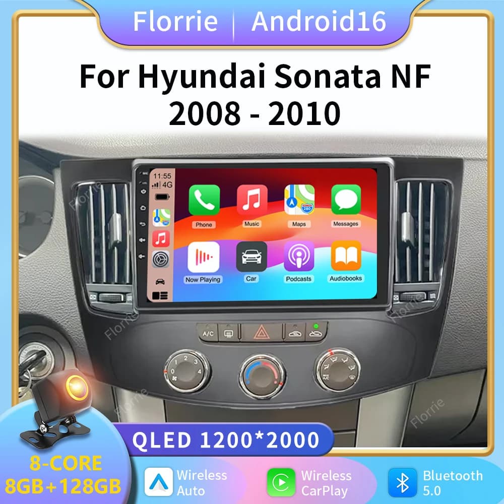 For Hyundai Sonata NF 2008-2010 Car Radio Multimedia Android 16 Wireless BT CarPlay Navigation 7862 8+256 radio 2K QLED Screen