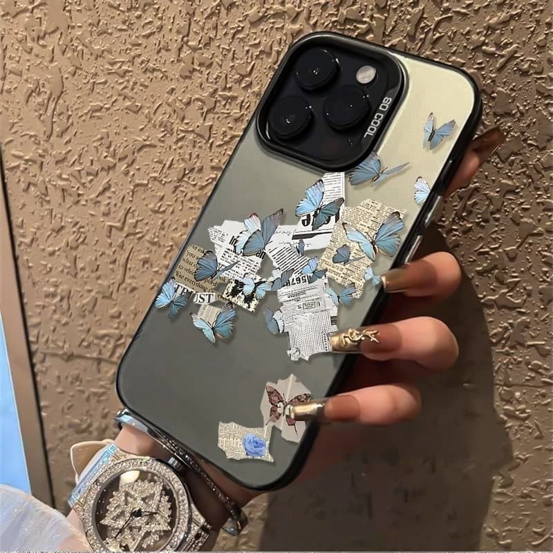 Cover per iPhone con collage di farfalle per iPhone 17 Air 16 15 14 11 Pro 13 12 Mini XR 8 7, Cover rigida antiurto opaca con bumper laser
