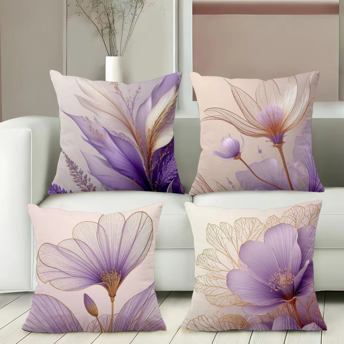 Fodere per cuscini con stampa di fiori viola per decorazioni per la casa, federa in poliestere, cuscino decorativo per divano, cuscino per testiera