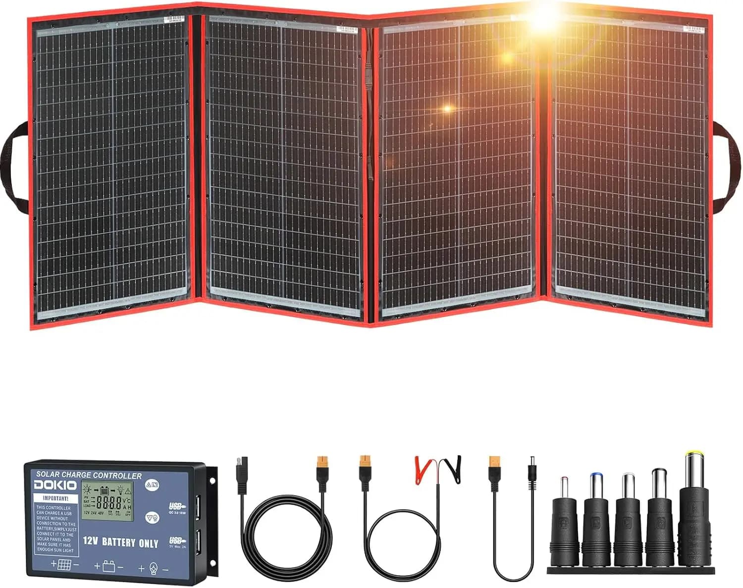 Kit Pannello Solare Portatile Pieghevole da 200W (51x69cm, 4.4kg), con Regolatore Separato e Doppia USB, Caricatore Monocristallino per 12V