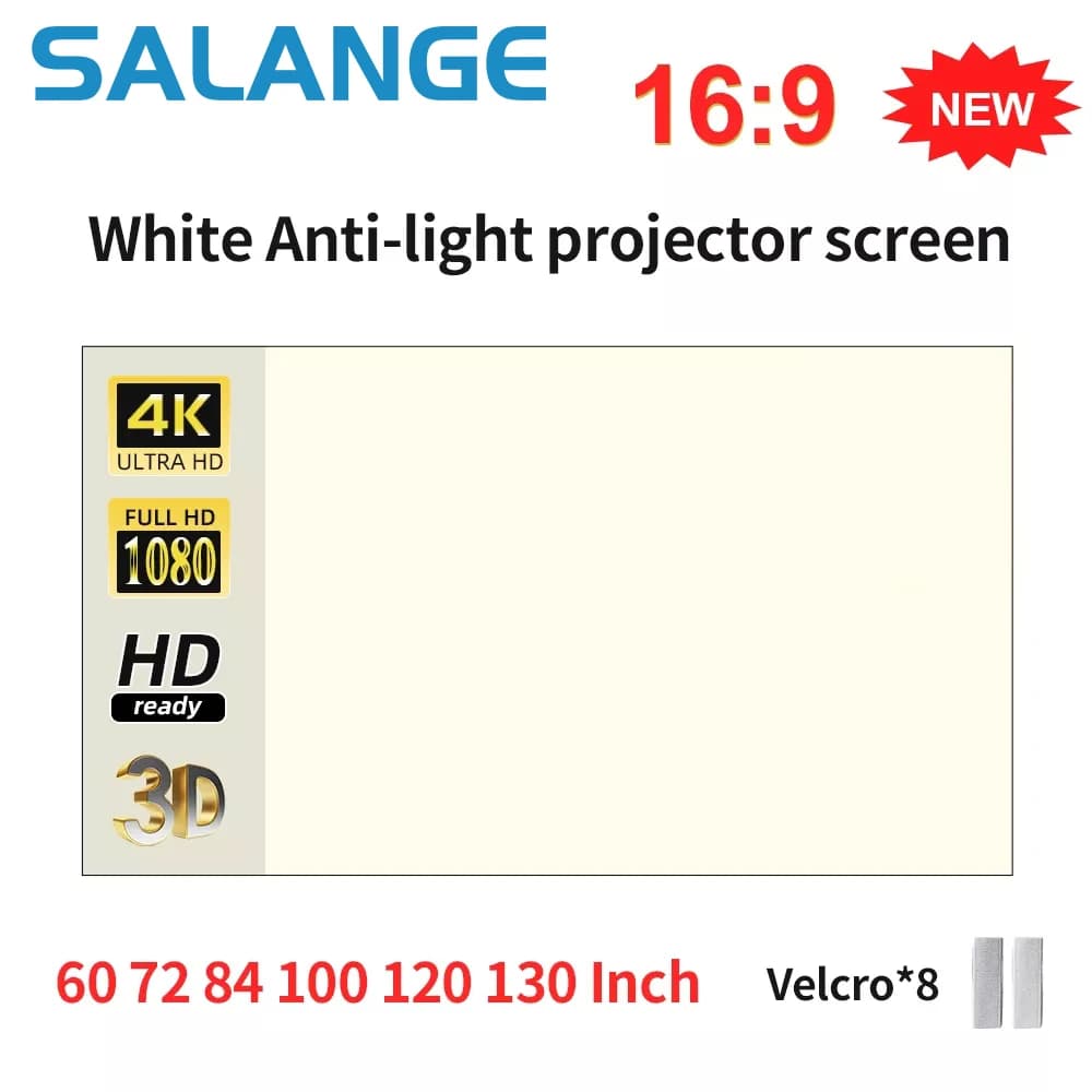 Salange Projector Screen White Grid Light Curtain 100 130 inch 16:9 Portable 4K HD Fabric Cloth for Projector