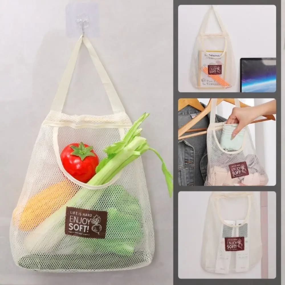 Vegetable Underwear Socks Sundries Storage Bag Hollow Widen Handle Hanging Net Organizer Reusable Large Capacity