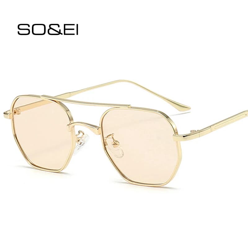 SHAUNA Retro Double Bridges Polygon Square Metal Men Sunglasses Fashion Gradient Shades UV400 Trending Women Sun Glasses
