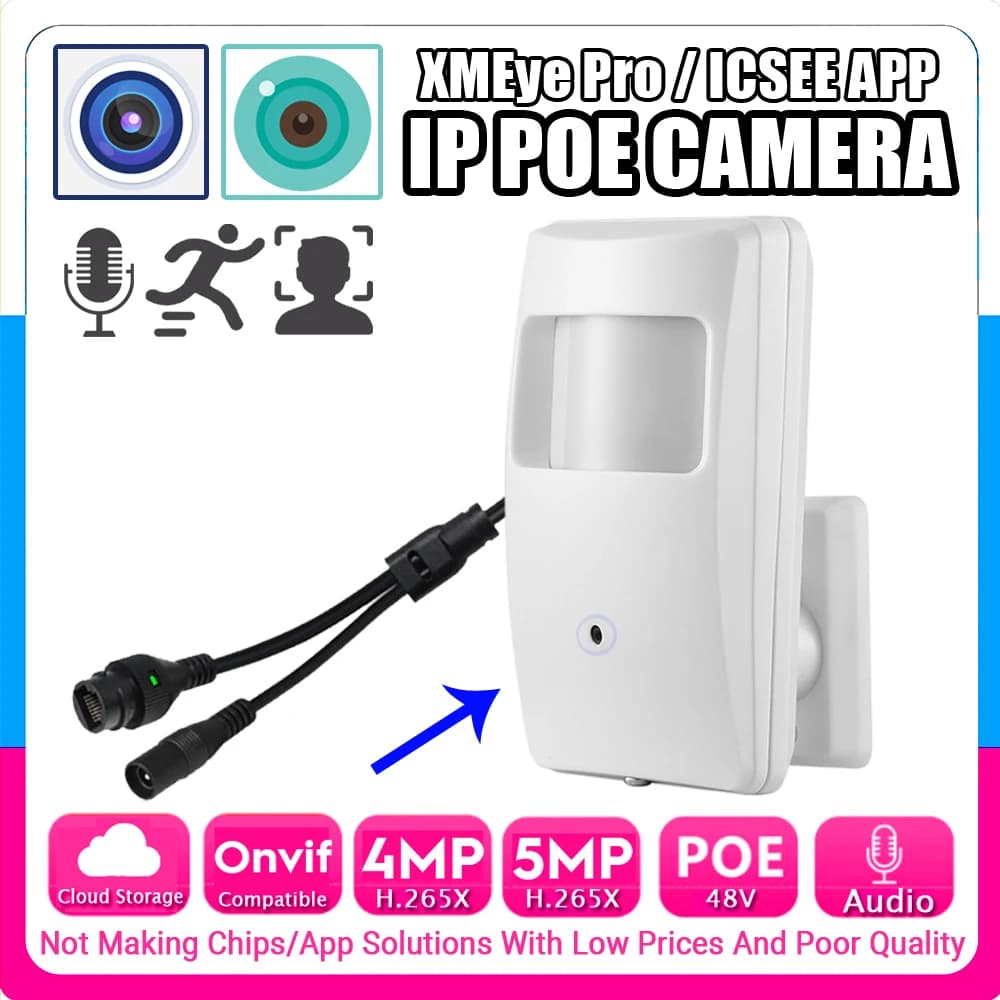IP camera POE Mini 2.8mm 5MP 4MP with Audio, Conical lens, H.265X, Digital Microphone, ONVIF, AI Face and Movement detection, XMEYE