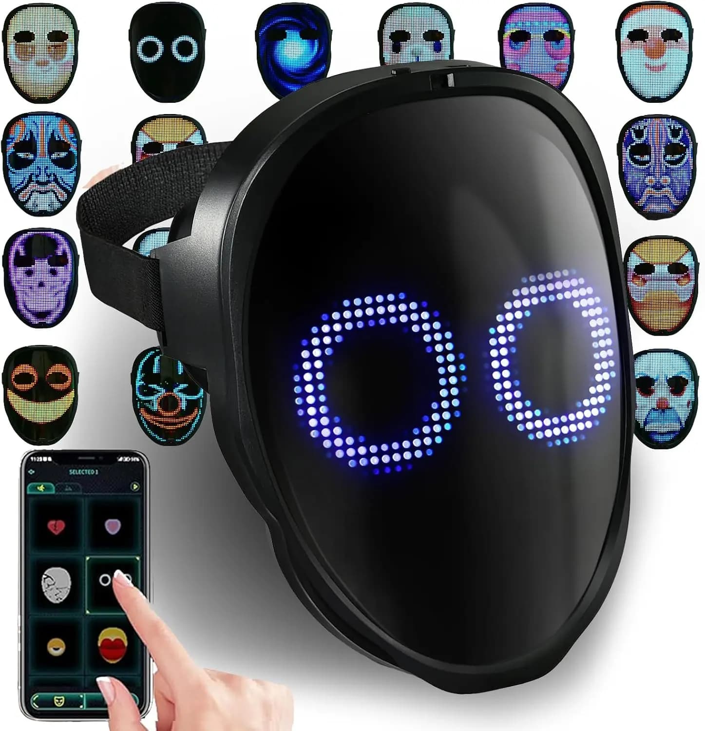 Maschera LED Trasformante con Controllo Gestuale per Cosplay e Feste di Natale - Gadget Divertente e Accattivante