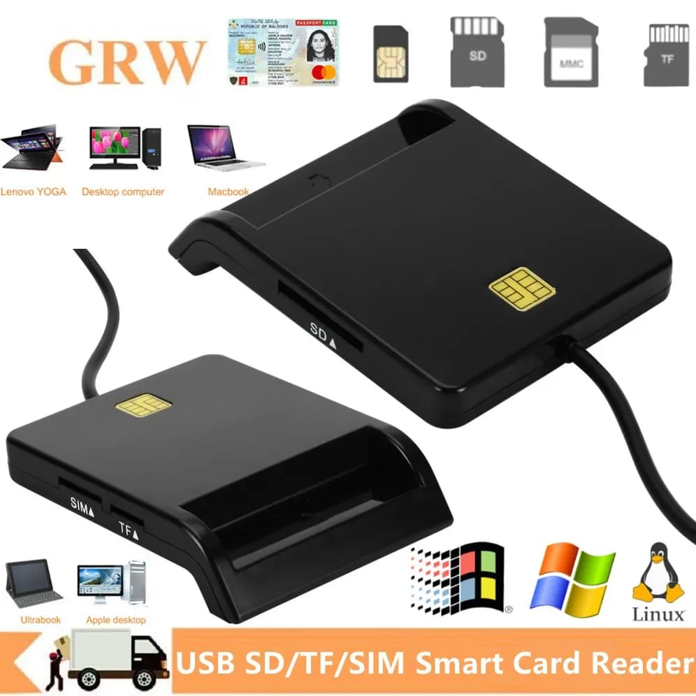 Lettore di smart card USB tutto in 1 per schede bancarie IC/ID EMV SD TF SIM Lettori di schede MMC USB-CCID ISO 7816 per Windows 7 8 10 Linux OS