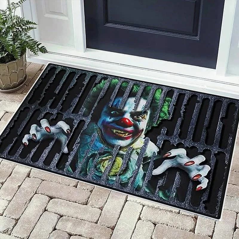 VIKAMA Halloween Fun Clown Tappeto Tappetino Tappetino per porta esterna Tappetino per piedi Ben copertura Tappetino per porta d'ingresso con faccia di fantasma horror