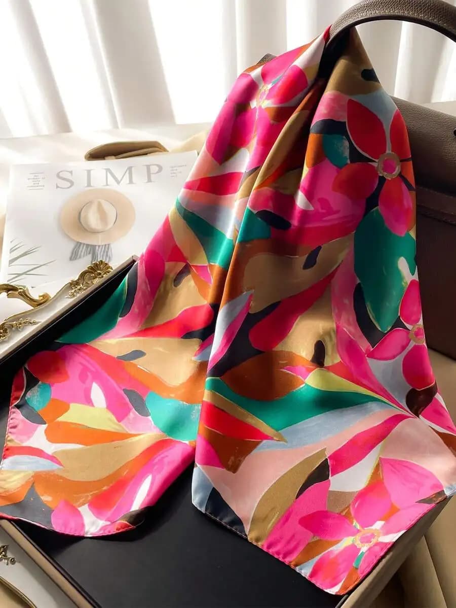 1pc Women's Printed Scarf For Spring/Summer, Color-Matched, Lightweight And Elegant For Neck, Can Be Used As Headband