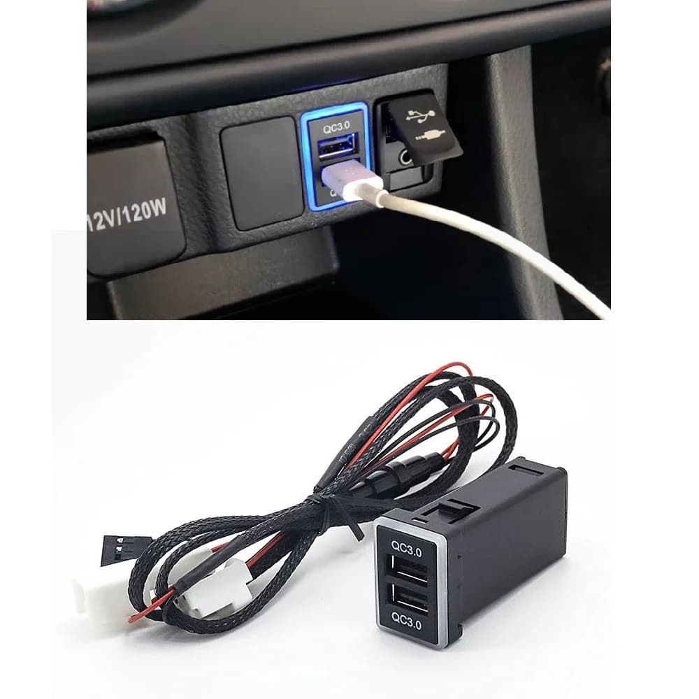 Blue LED Light Quick Charge Dual QC3.0 USB Socket Car Charger Adapter for C-HR Alphard Hilux Land Cruiser Lc200 HIACE 2014-2017