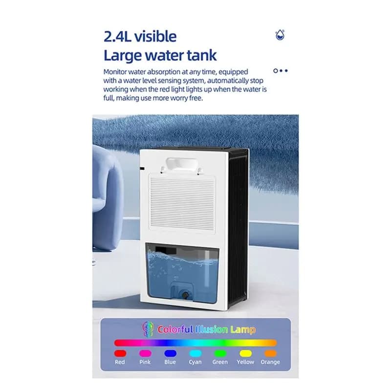CKFAM-Moistureproof Dehumidifier 2.4L Water Tank Household Air Dryer Indoor Purification Water Full Stop