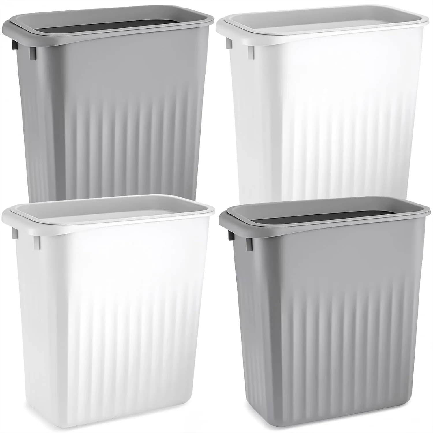 4 Pack 2 Gallon Plastic Trash Can, Slim Waste Basket for Bathroom, Office, Kitchen, Bedroom