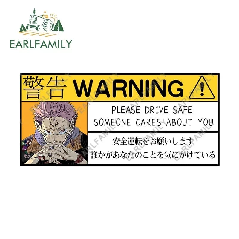 EARLFAMILY 13cm X 6.2cm Cool Sukuna Anime Please Drive Save Warning Car Stickers Creative Sunscreen Decals Scratch-Proof Sticker