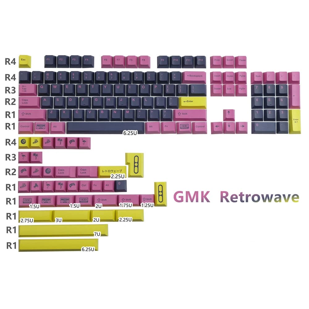 1 Set GMK Retrowave Copritasti a sublimazione della tintura Cherry Profilo PBT Keycap per tastiera meccanica MX 2.25U 2.75U ISO Enter