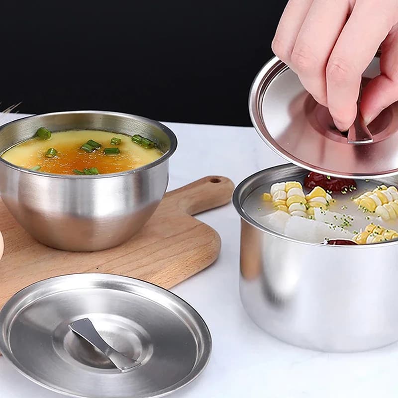 304 stainless steel children's bowl with lid, children's soup bowl, thickened fruit plate, Korean style kitchen utensils set