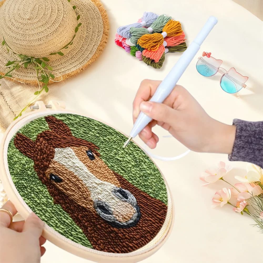 Punch Needle Embroidery Kit Wall Decor Artwork Horse pattern Cross Stitch Kits For Beginners Handiwork Art Embroidery Starter