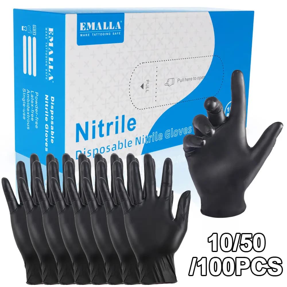 100/50/10PCS Guanti monouso per tatuaggio in nitrile S/M/L/XL Guanti impermeabili per pulizia cucina tatuaggio parrucchiere Accessori per tatuaggi