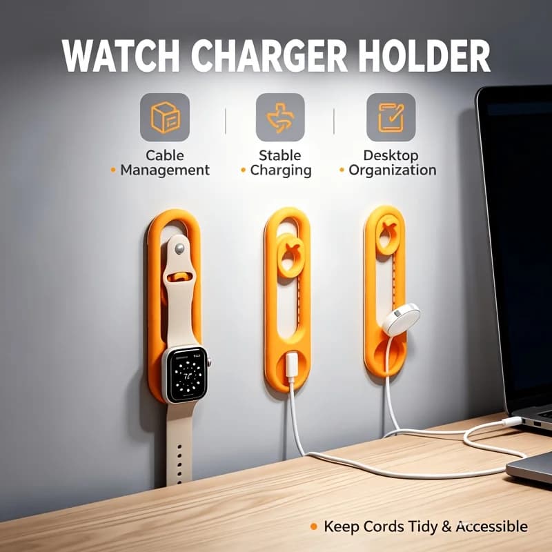 3D Printed High Load‑Bearing Wall‑Mounted Smart Watch Charging Stand, Adjustable Height, Cable Management, No Power Supply, Desk